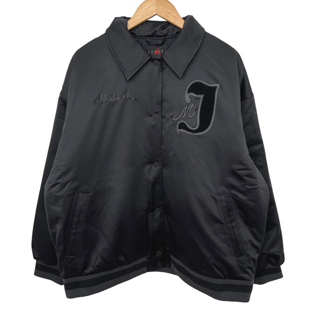 Jordan Women's Satin Varsity Bomber Jacket Black XL NWT